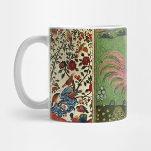 MYHTOLOGICAL BIRD WITH COLORFUL FEATHERS ,FLOWERS IN GREEN RUSTIC LANDSCAPE Antique Floral Mug